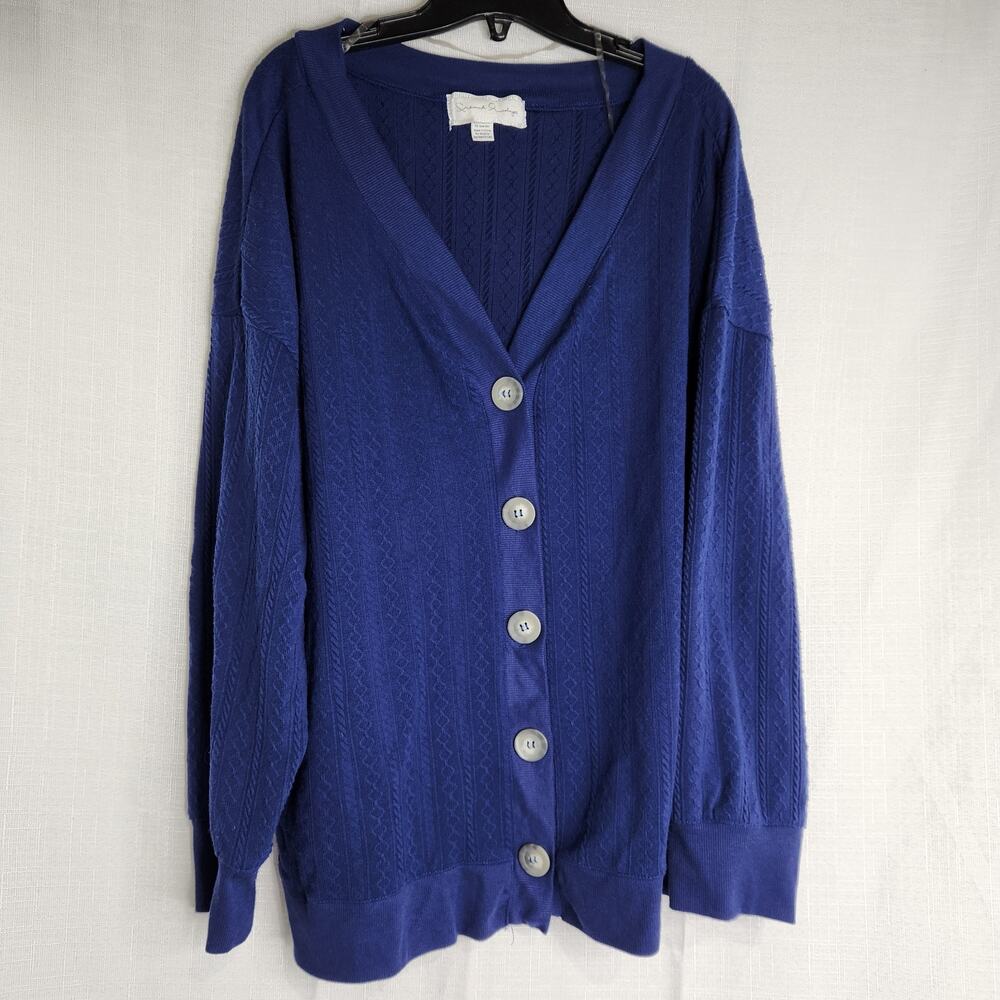 French Laundry Womens Cardigan Sweater Top 2X Navy Button Front V-Neck LS